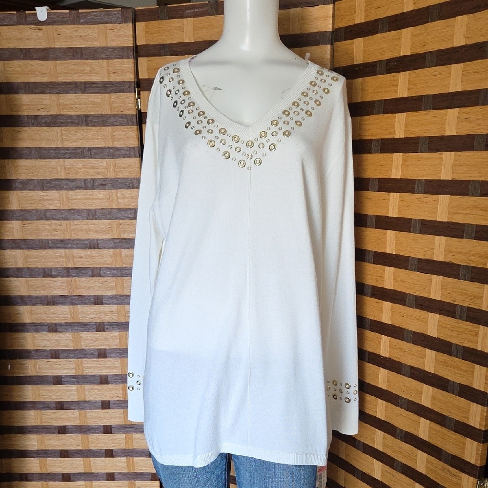 NWT! Ruby Rd Gold Rivet Sweater - Picture 2 of 11